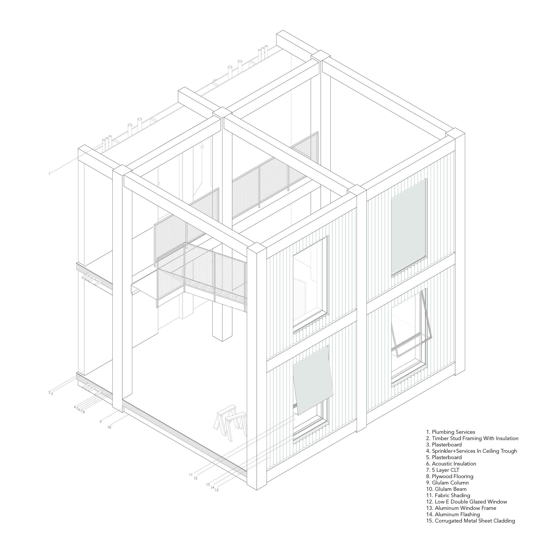 Aboriginal Student Housing — facade axonometric